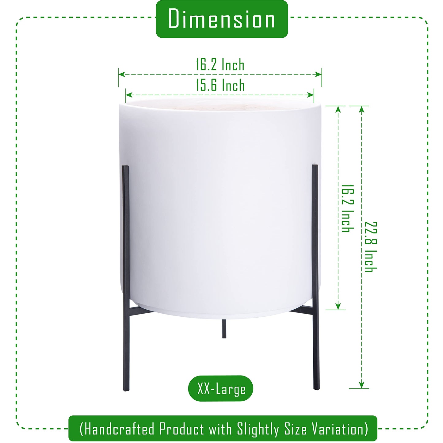 D'vine Dev Modern White Plants Pot Cylinder Planter with Heavy Duty Stand, XX-Large 16 Inch Pot, 22.8 Inch with Stand Height, 96-T-A-5