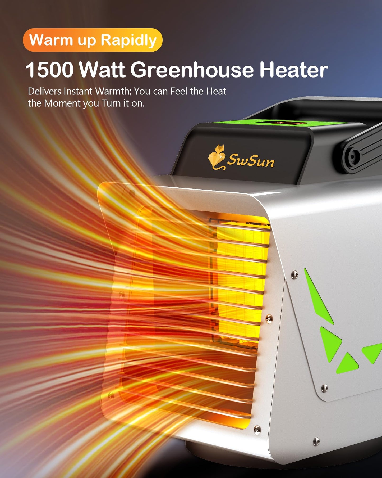 1500W Greenhouse Heater with Thermostat WIFI APP, Heater for Outdoor Greenhouse Green House with APP Remote Control Portable Smart Electric Heat for Green Plants
