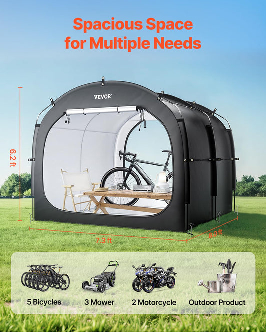 VEVOR Bike Storage Tent, 5 Bikes, Outdoor Spacious Bike Storage Tent with Ventilated Window, Waterproof Easy-to-Install Bike Tent with High Strength Fiberglass & Dual Zippers, Fit for Bicycle