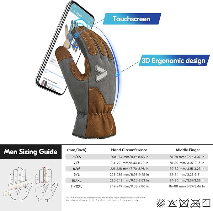 Vgo... Work Gloves for Men,Leather Safety Work Gloves,Scratch protection,Thornproof,Touchscreen(CA7777/CA7780/GA7776/PA7775)