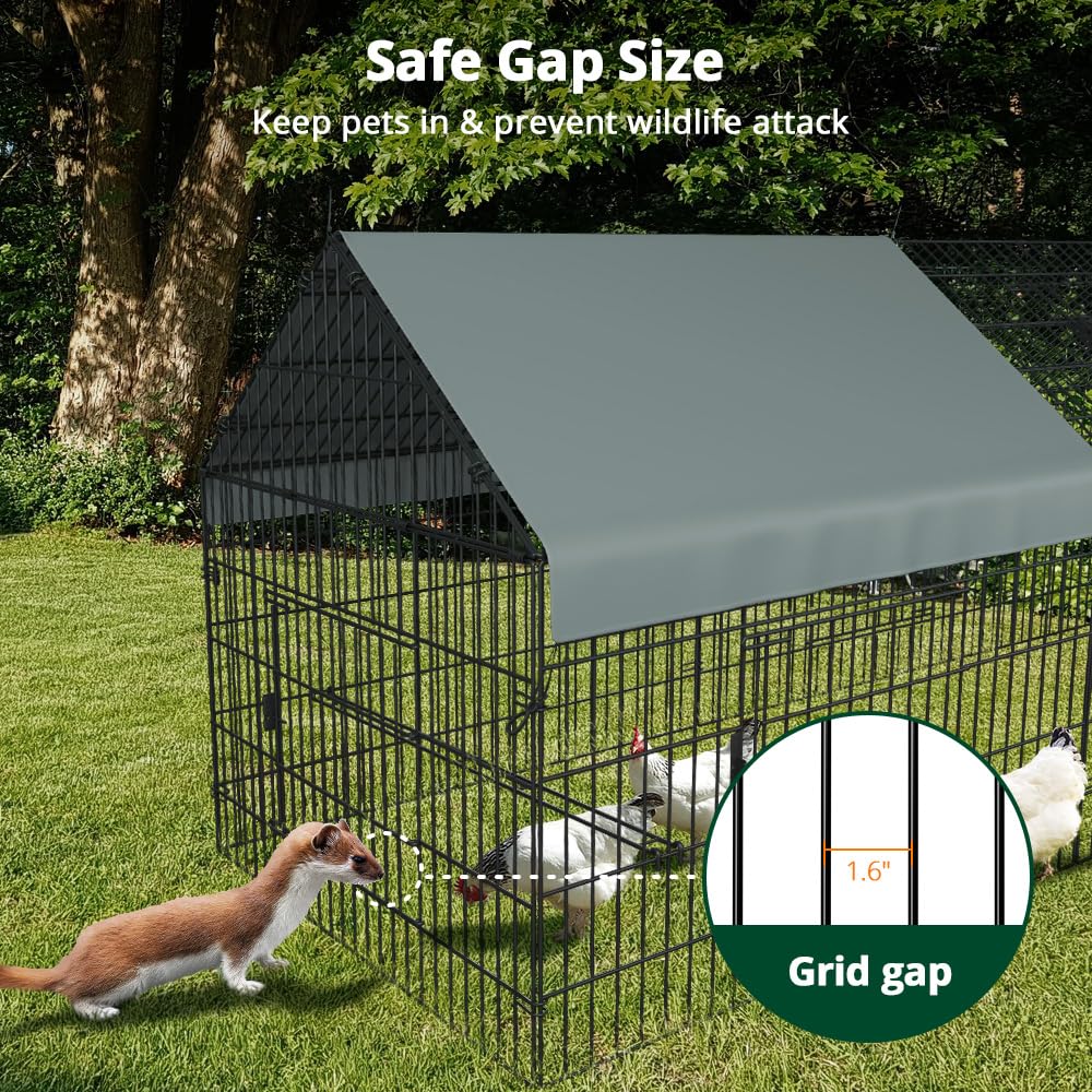 PawGiant Chicken Coop Chicken Run Pen for Yard with Cover 130"×40"×40" Outdoor Metal Portable Chicken Tractor Cage Enclosure Crate Outside for Small Animals Duck Rabbit Hen