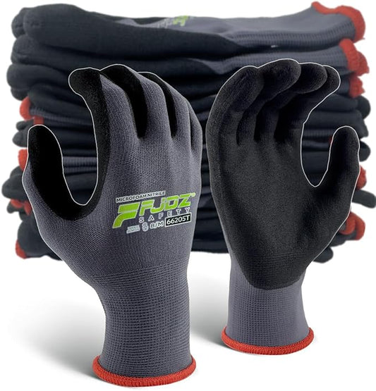 Work Gloves with Grip,12 Pairs Thin Breathable MicroFoam Nitrile Coated Durable Touchscreen Glove Men Women