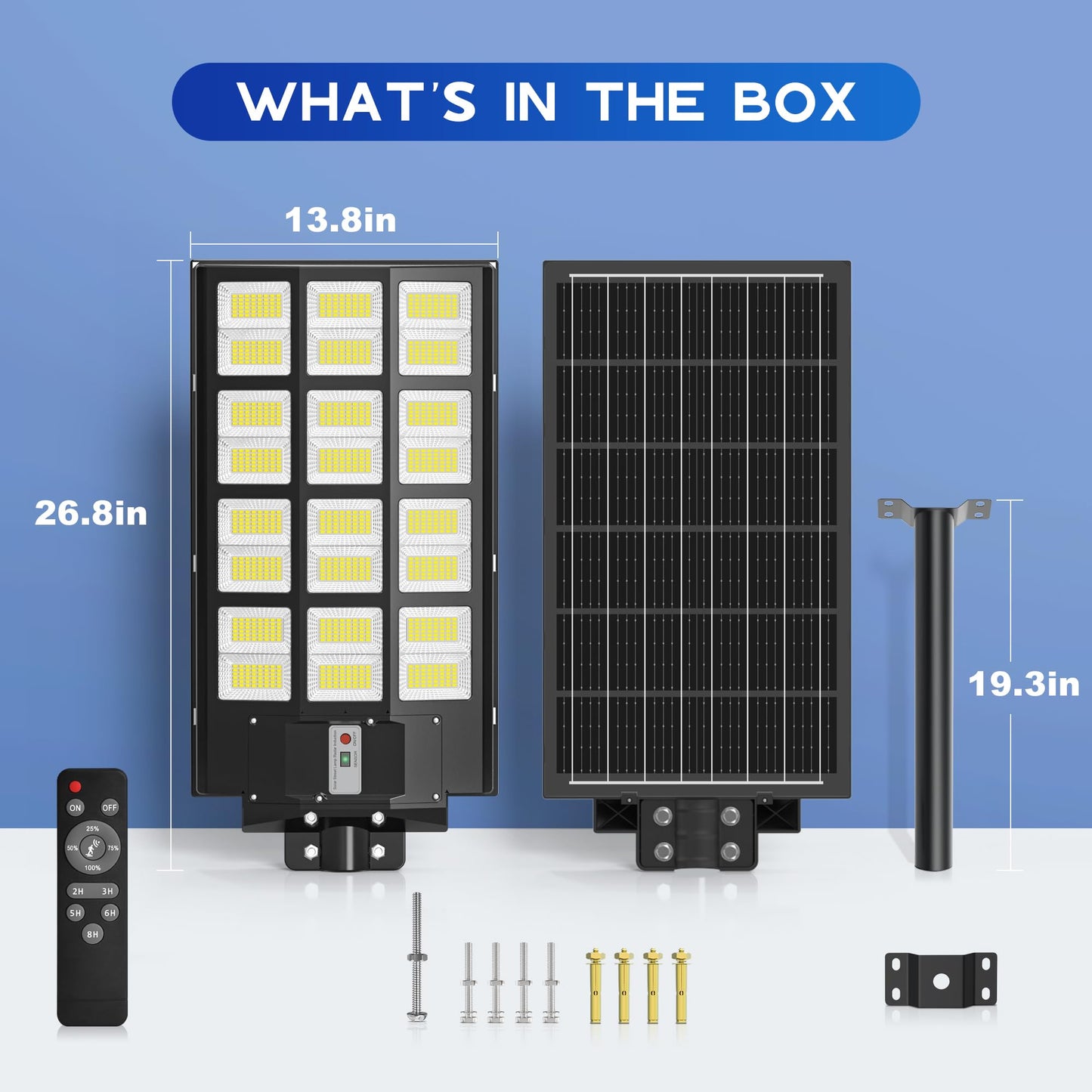 8000W Solar Street Lights Outdoor - 7000K Solar Lights Outdoor Waterproof Dusk to Dawn, Commercial Solar Parking Lot Lights with Motion Sensor, Solar Powered LED Street Light for Yard, Outside(2 Pack)