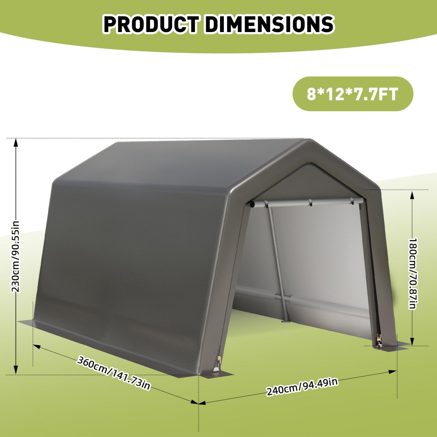 8 x 12FT Portable Storage Shed, Outdoor Storage Shelter with Roll-Up Zipper Door, Waterproof Tarp, Portable Garage for Motorcycle, Bike, Garden Tools