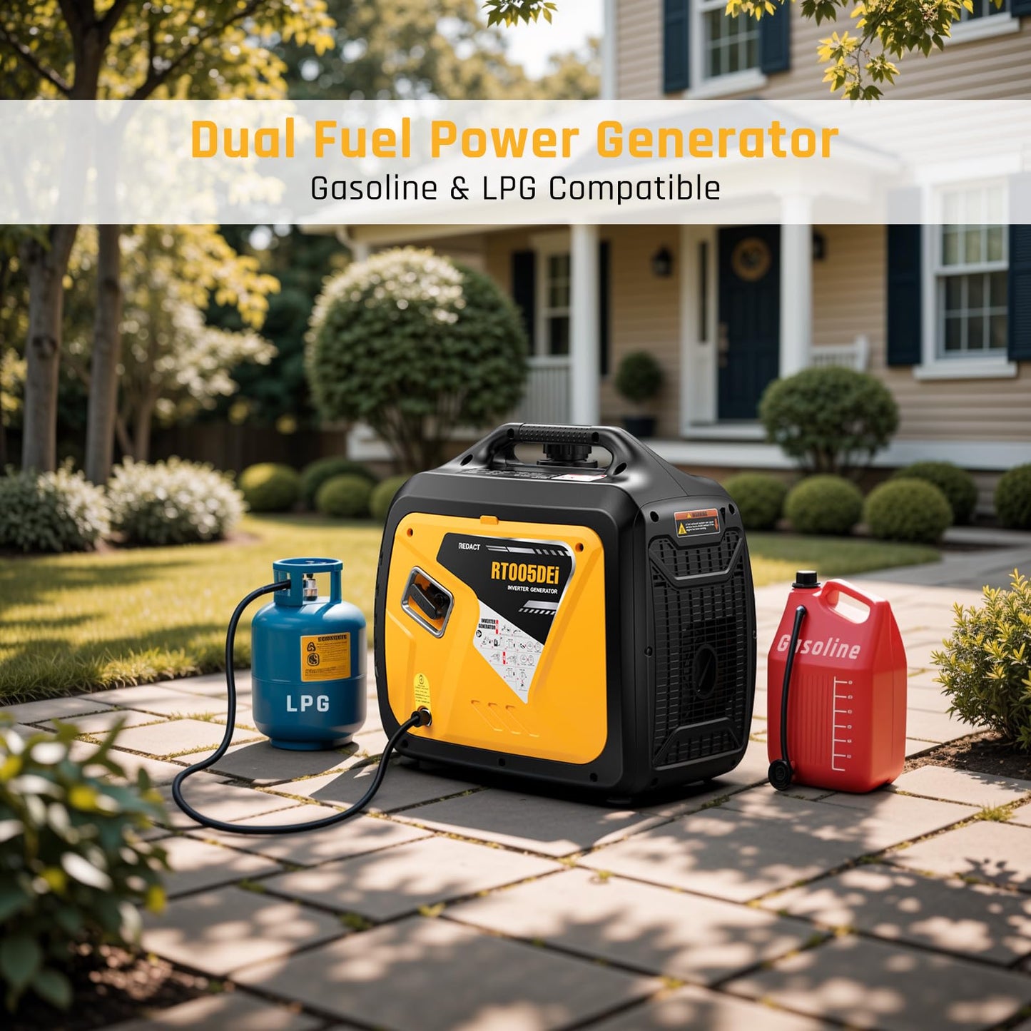 5000 Watts Portable Dual Fuel Inverter Generator– Small Gasoline LPG Powered for Home Backup, Camping, RV, Tailgating with CO Protection, Eco Mode, Recoil/Electric/Remote Start, Parallel Capable