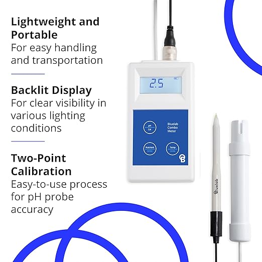Bluelab METCOMPLUS Combo Meter Plus for pH, Temperature, and Conductivity in Water and Soil with Easy Calibration, Digital Nutrient (TDS/PPM) Testing Kit for Hydroponic System & Growing Indoor Plants