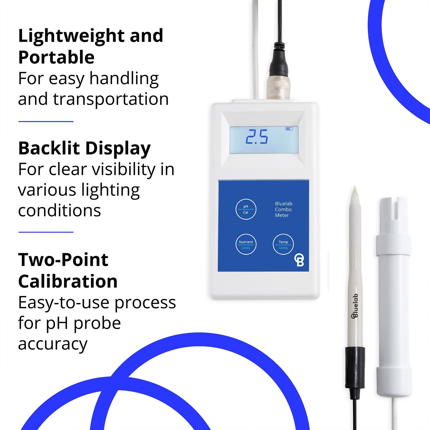 Bluelab METCOMPLUS Combo Meter Plus for pH, Temperature, and Conductivity in Water and Soil with Easy Calibration, Digital Nutrient (TDS/PPM) Testing Kit for Hydroponic System & Growing Indoor Plants