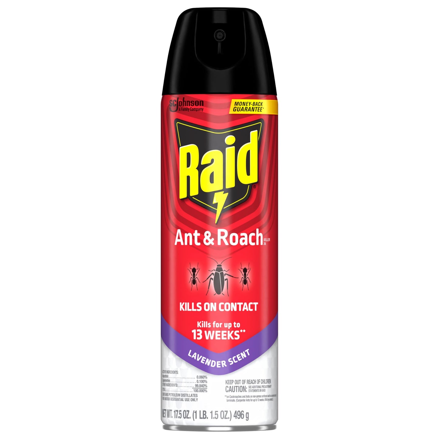 Raid Ant & Roach Killer Spray for Listed Bugs, Keeps Killing for Weeks, Lavender Scent, 17.5 oz