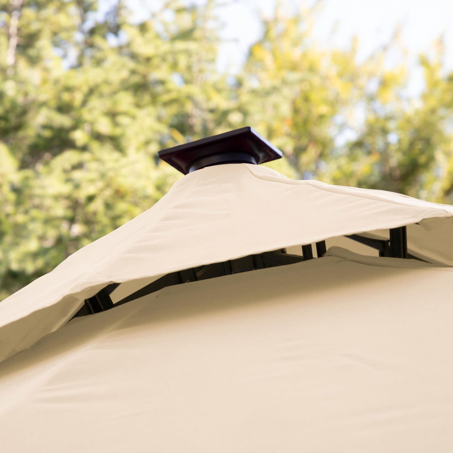 Greemotion Pire 8-foot Cantilever UV-resistant Shade Rotation Tilt Umbrella with Heavy Base and Built-in Solar Panel LED Light for Outdoor, Porch, Pool, Deck, Beige