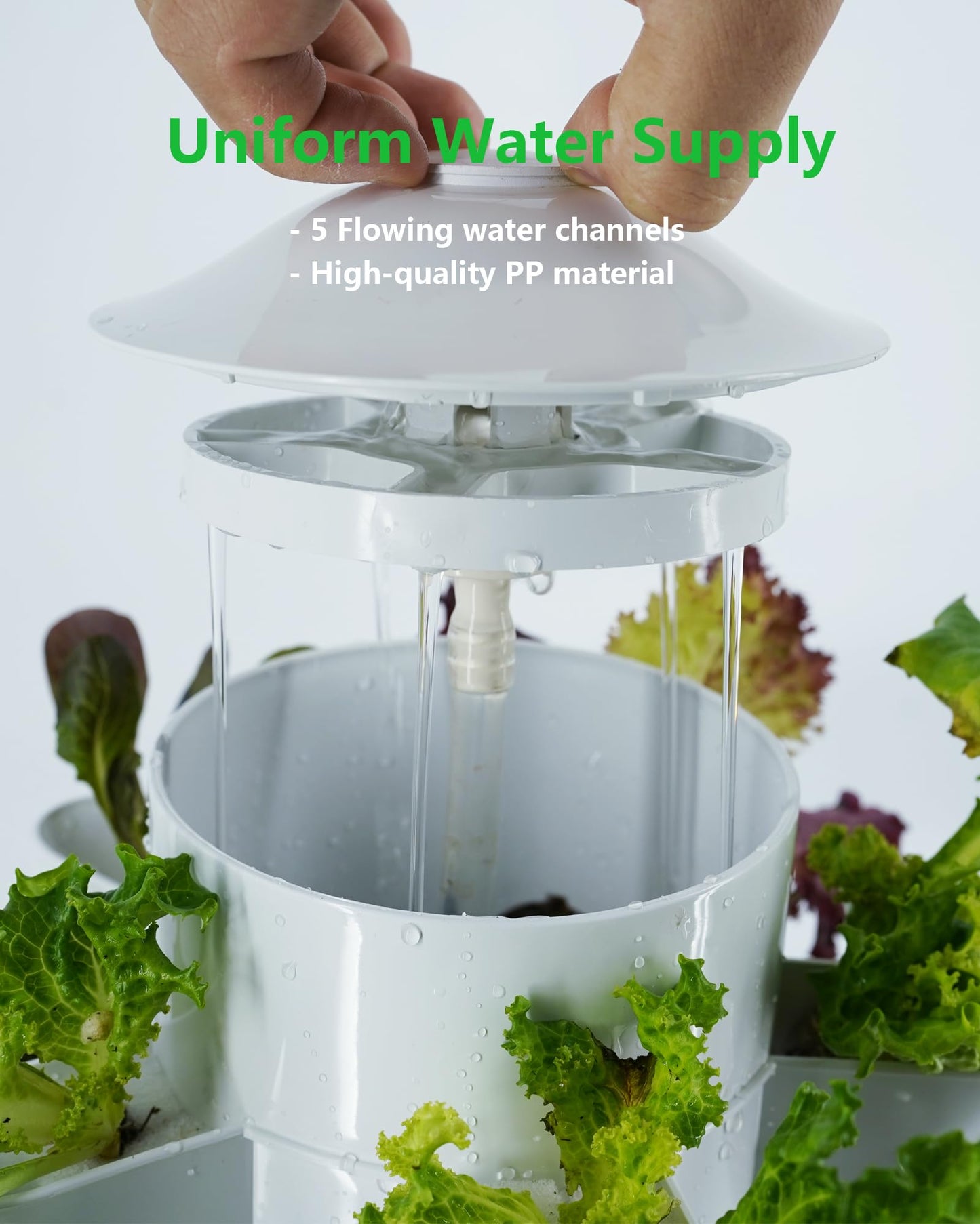 DPROOTS Hydroponics Tower Growing System，45 Pods Vertical Indoor Garden，360° Full-Spectrum Lights, Automatic Water Circulation System，Suitable for Leafy Greens and Herbs，Include Seed Starter Tray