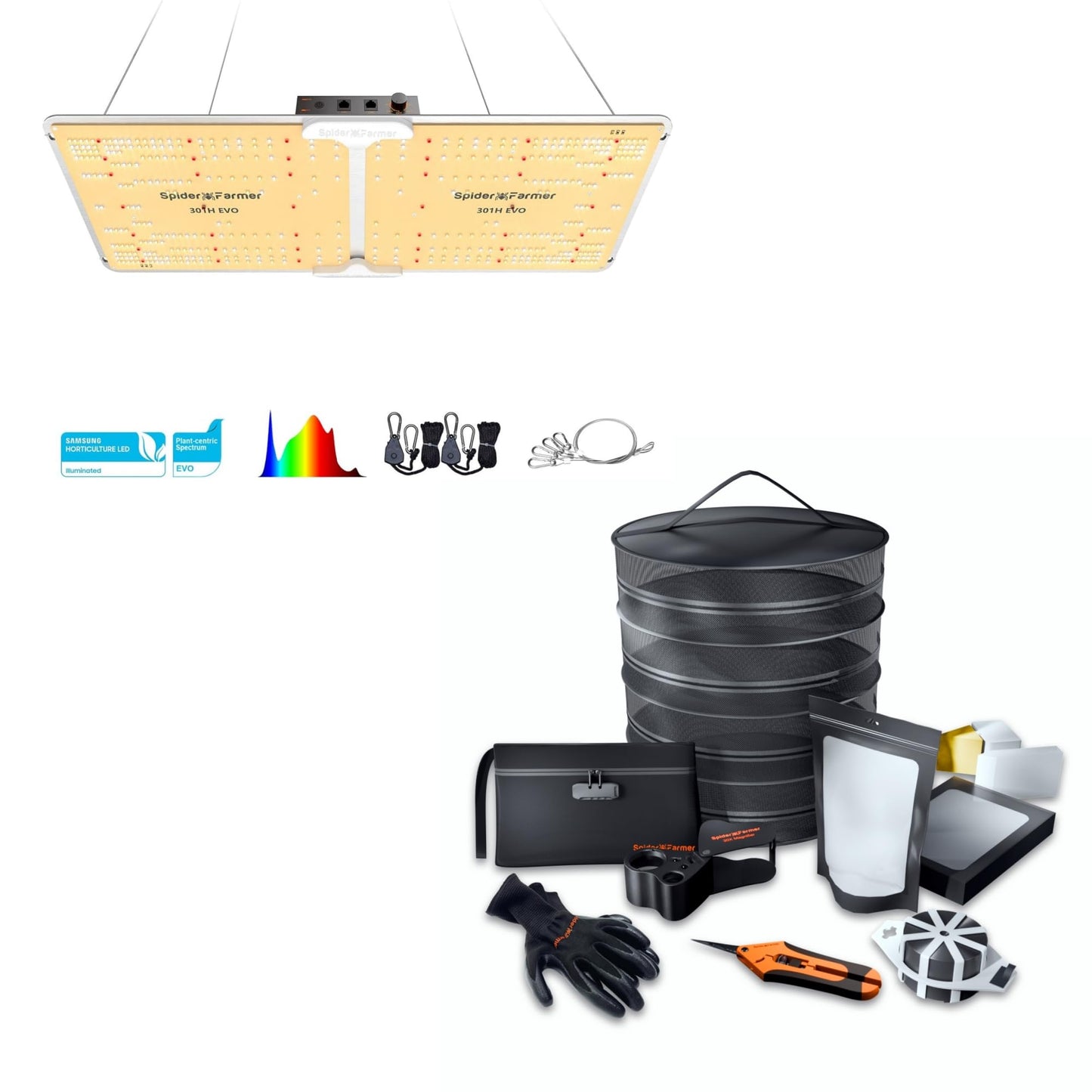 Spider Farmer Cost-Effective 9-in-1 Plant Tools Kit and SF2000, Samsung LM301H EVO LED Grow Light, Full Spectrum