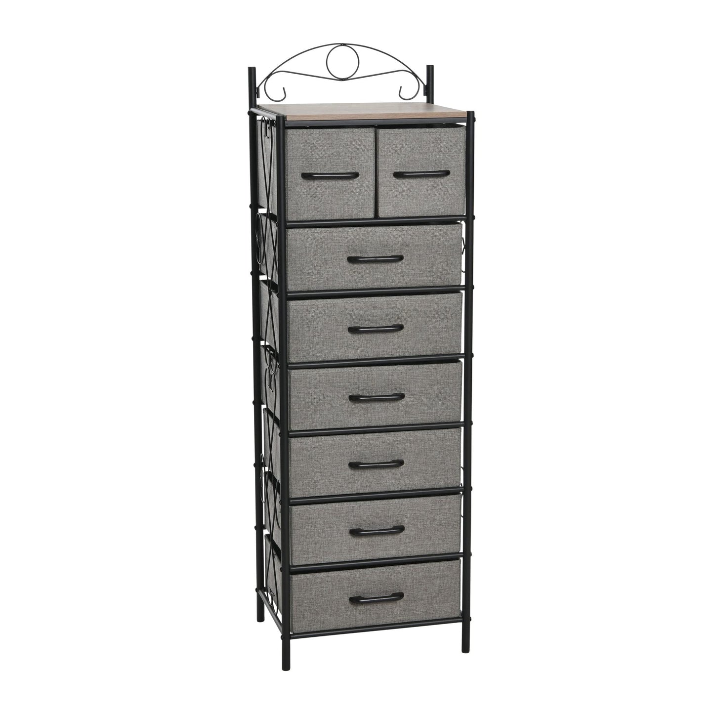 Household Essentials Victoria Dresser Tower Storage Organizer with 8 Drawers Black Metal Frame and Ashwood Rustic Wood Grain Top