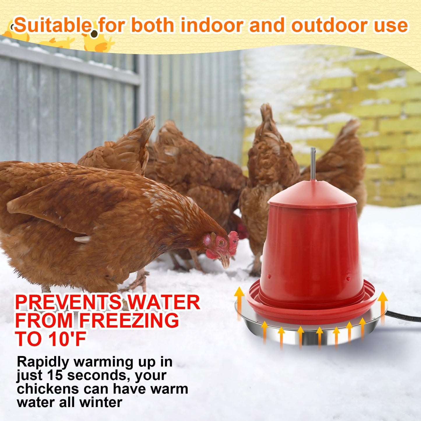 VIHOSE 2 Pcs Chicken Heater Set 1 PC Adjustable Chicken Coop Heater 77℉ to 200℉ 1 PC Stainless Steel Poultry Waterer Heated Base Radiant Heat House Heater