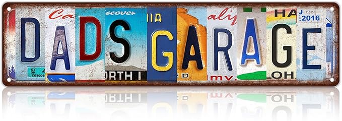 Vintage Dad's Garage Metal Tin Signs Street Signs Home Wall Decor Gift for Father 16 x 4 Inches