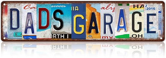 Vintage Dad's Garage Metal Tin Signs Street Signs Home Wall Decor Gift for Father 16 x 4 Inches