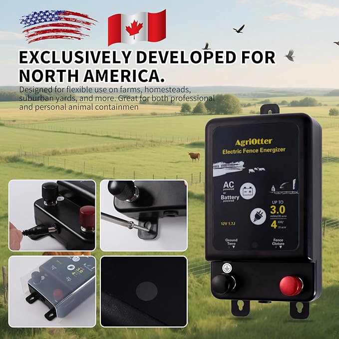 2025 New Tech 2 in 1 Electric Fence Energizer Charger Plug-in & 12V Battery, Waterproof & Safe Wide Coverage Energizer for Farms, Suburban Homes, Gardens, Livestock, Pets & More
