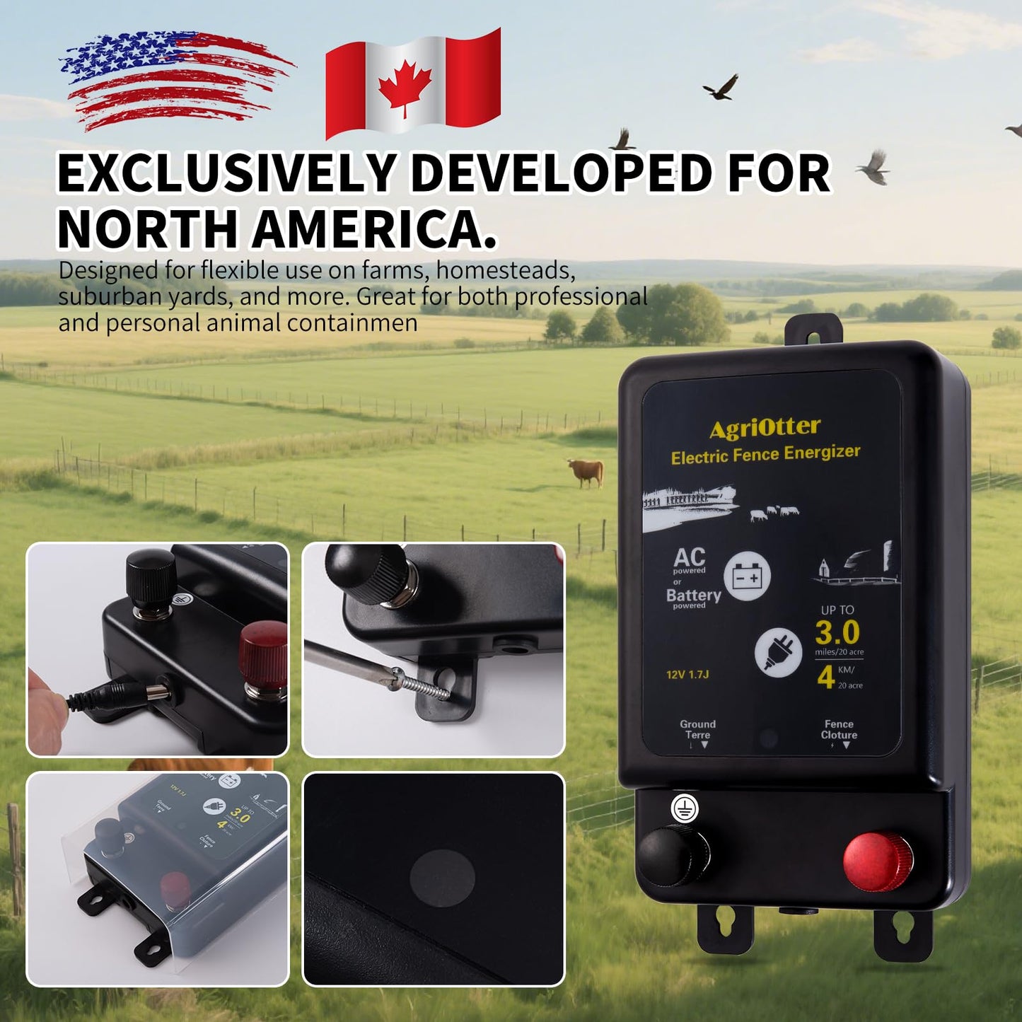 2025 New Tech 2 in 1 Electric Fence Energizer Charger Plug-in & 12V Battery, Waterproof & Safe Wide Coverage Energizer for Farms, Suburban Homes, Gardens, Livestock, Pets & More