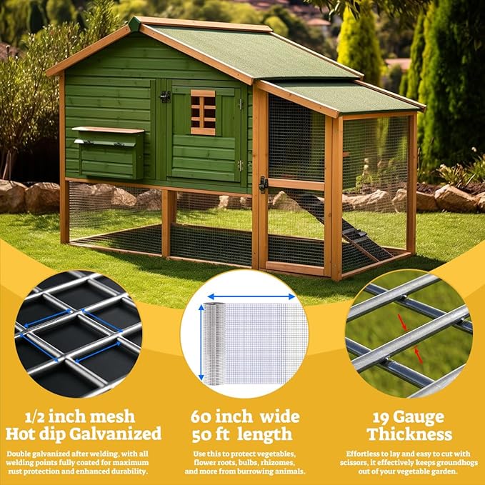 HORCH Hardware Cloth 1/2 inch 60 x 50 ft 19 Gauge, Chicken Wire Mesh, Chicken Wire Fencing, Wire Fence Roll, Galvanized Mesh, Tree Guard, Mesh & Wire Cloth, Rat Wire, Hardware Mesh, Garden Fencing