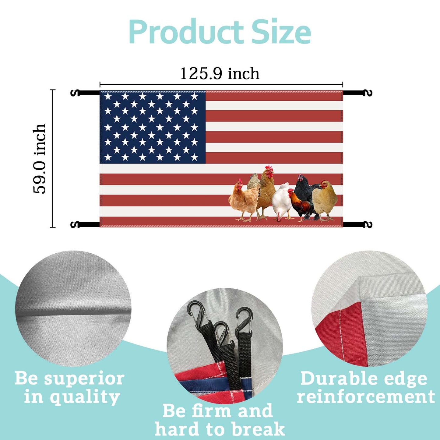BUAEL 1 Pcs Outdoor Metal Chicken Coop Cover with Sun Resistance Fence Chicken Cages Cover for Outdoor Large Walk in Chicken Run Pen, 10.5 x 5 ft (American Flag（red）)
