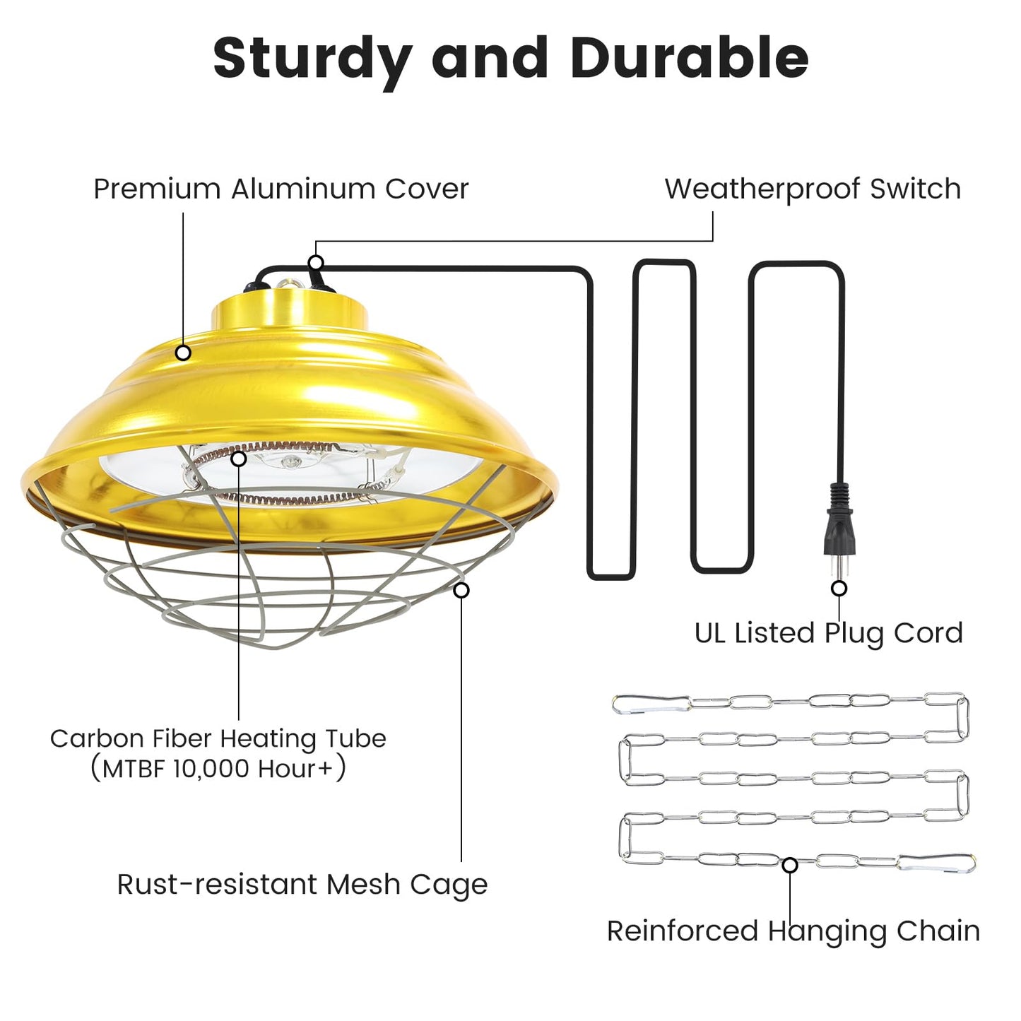 Roodike Hanging Chicken Coop Heater, 600W/300W 2 Heating Levels Premium Waterproof Large Range Heaters for Cattle, Horses, Donkeys, Poultry, Greenhouse Plant