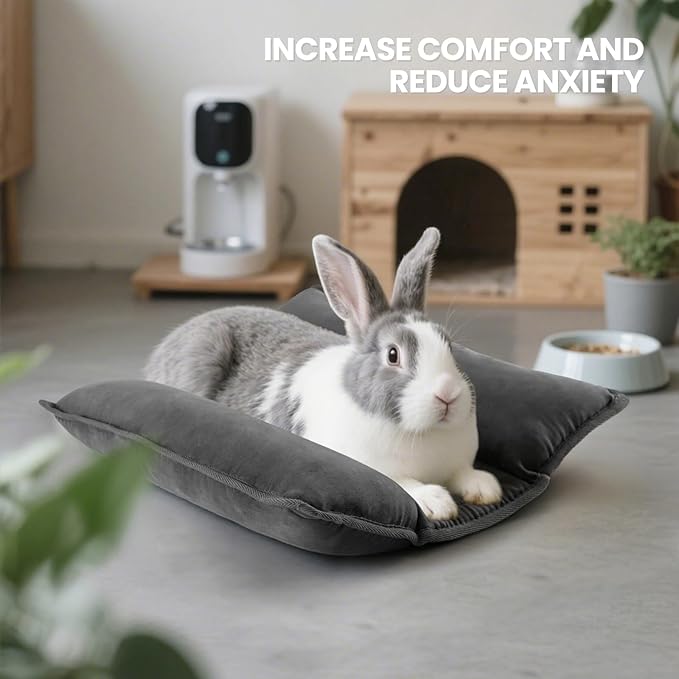 Rabbit Bed, Washable Bunny Pillow, Reversible Lounger Pad, Soft Small Animal Bedding, Stress Relief Pet Mat for Kittens, Guinea Pigs, Puppies