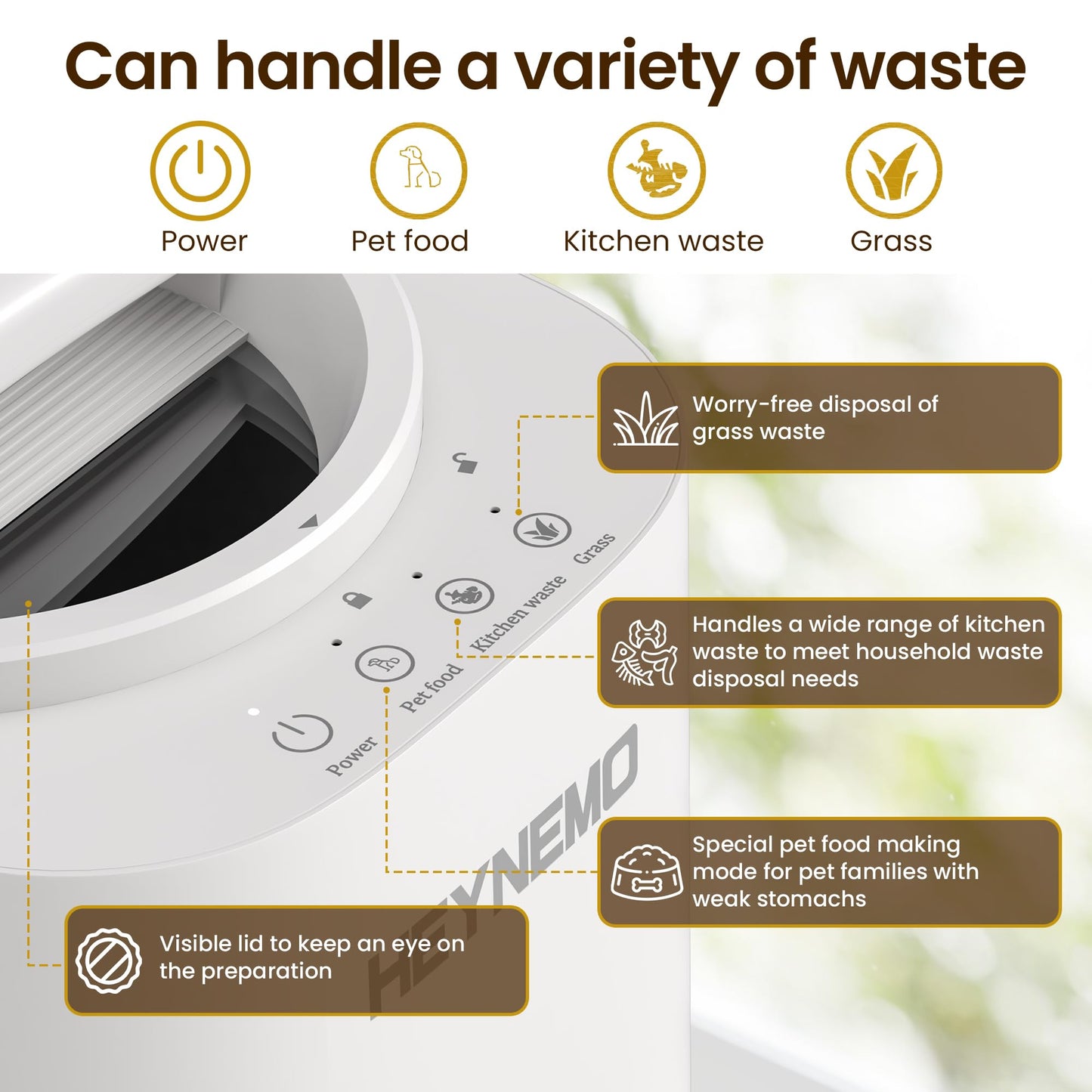 Kiss the Water Electric Composter for Kitchen, 4L Large Smart Countertop Compost Bin with 3 Composting Modes, Odorless Indoor Electric Kitchen Food Recycler with Safe Lock, White
