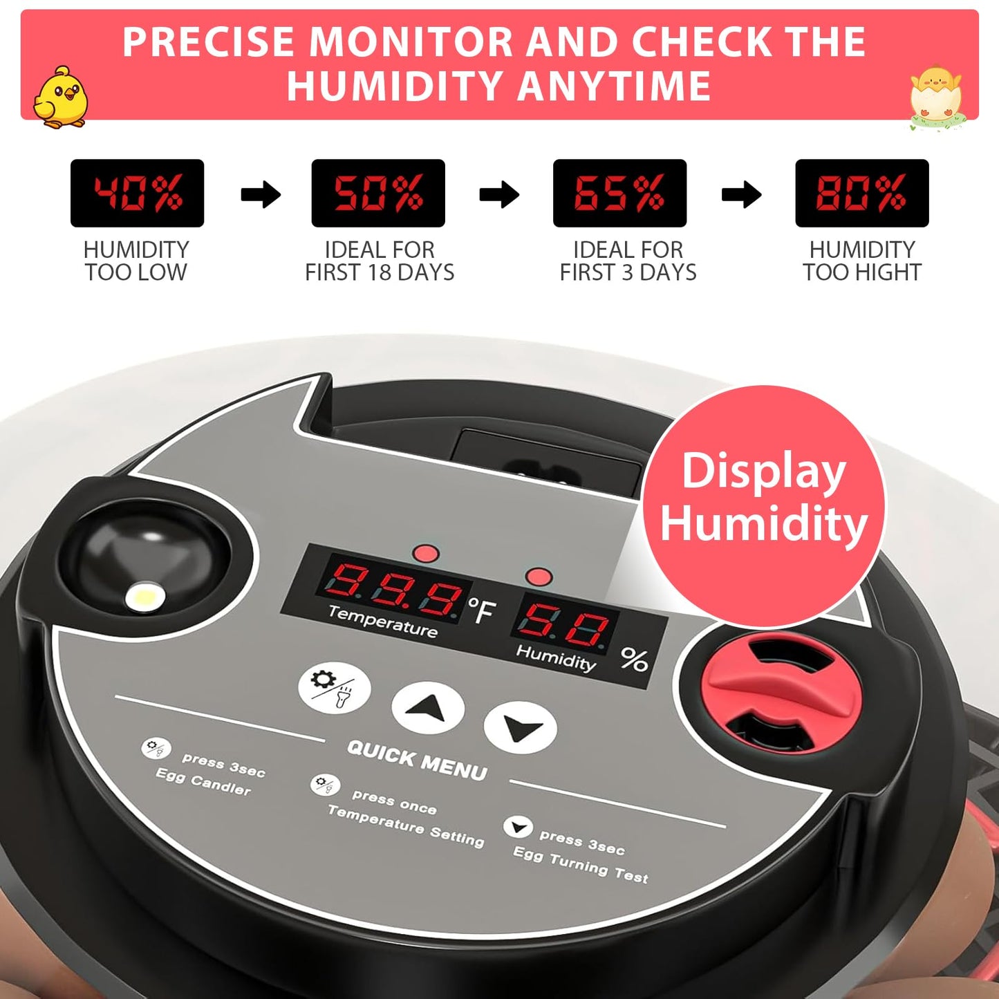 Florienix 12 Egg Incubator Automatic Egg Turning, Temperature & Humidity Control with Digital Display, Built-in Egg Candler & Auto Water Refill for Chicken Duck Quail Eggs