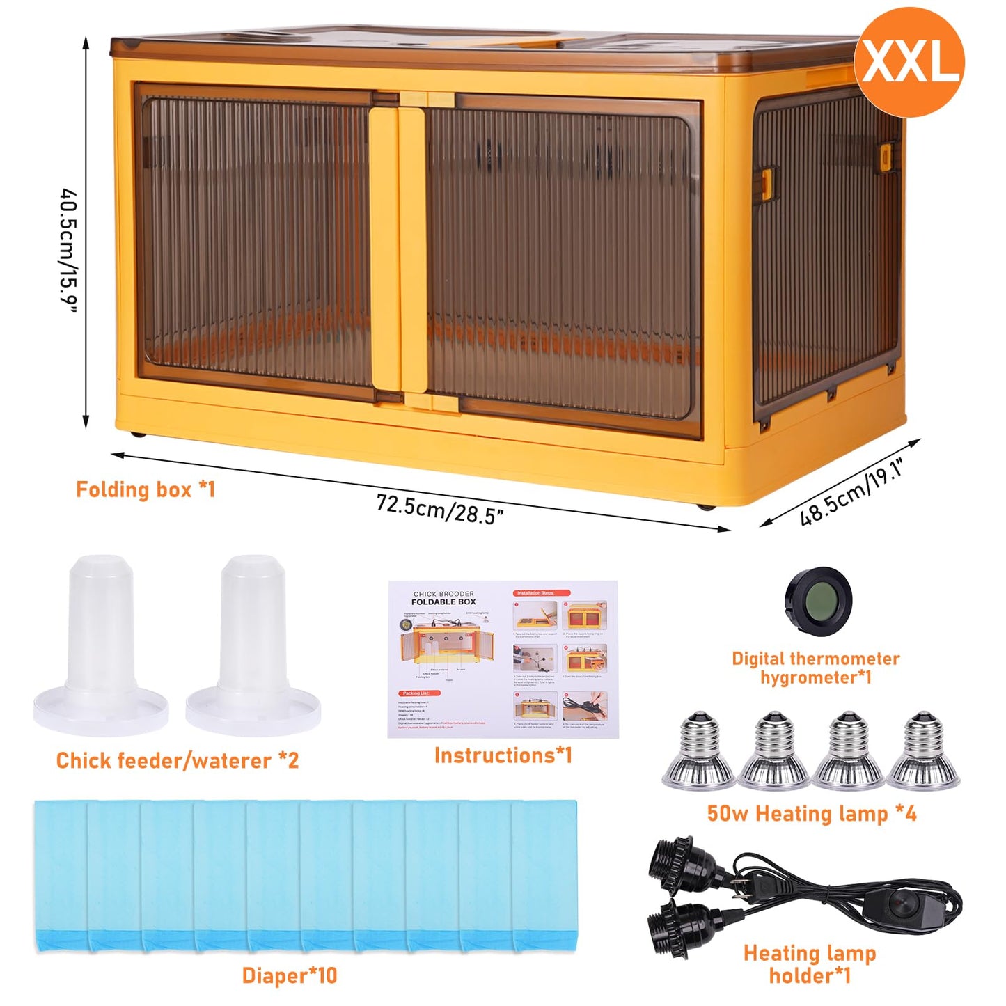 PKNYBZH Chick Brooder Box for Chicks with Feeder and Waterer, Chicken Brooder Heater Warms up to 30 Chicks, Poultry Breeding Box Suitable for Chick Duckling Parrot Lizard (28" L x 19" W x 15" H)