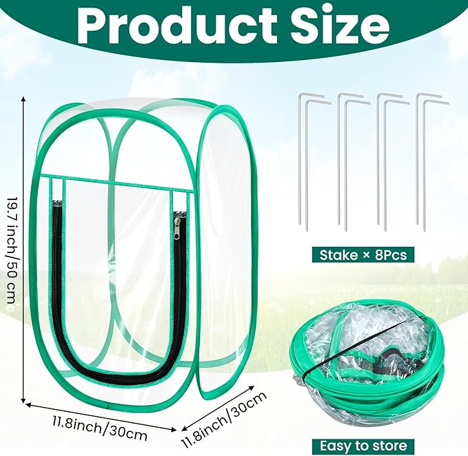 Nuanchu Pop up Mini Greenhouse Cover, PVC Clear Small Greenhouse with Nails 12" x 12" x 20" Inch Portable Plant Flowers Sunshine Tent Room for Indoor Outdoor Gardening(2 Pack)