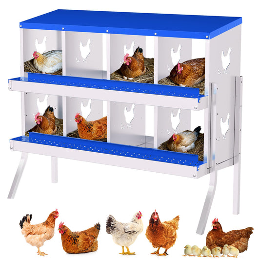 Garvee Chicken Nesting Box with Removable Tray, 8 Compartment Nesting Boxes for Chickens, Easy to Clean and Install, Chicken Laying Boxes for Chicken Coop to Protect Eggs - with Bracket Legs, Blue