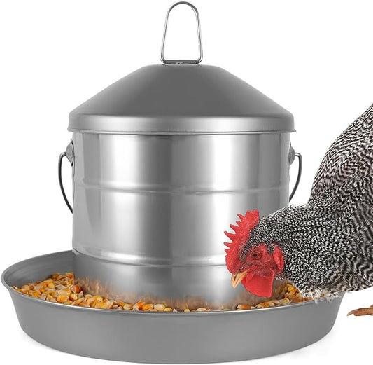 17.8lb Stainless Steel Hanging Chicken Feeder, Metal No Waste Poultry Feeder, Rustproof, Reusable, Long-Lasting, Gravity Feed Chicken Coop Accessories for Chicken, Geese, Duck, Hens, Rooster, Chick