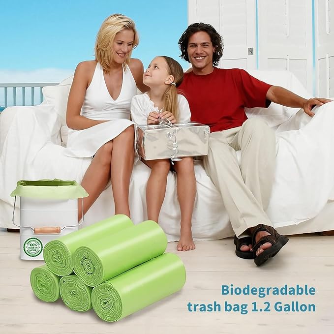 Small Trash Bags 1.2 Gallon 120 Counts Biodegradable Food Waste Bags, Mini 5L Garbage Bags Compost Strong Bathroom Bin Liner Recycle Rubbish Bag for Home Kitchen Office Pet, Green