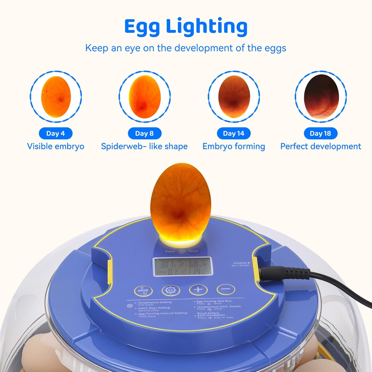 18 Egg Incubator with Automatic Egg Turning and Humidity Control, Incubators for Hatching Eggs, Chicken, Ducks, Goose, Pigeon, Quail, Parrot Incubator for Farm, Lab, Science Classroom, Home