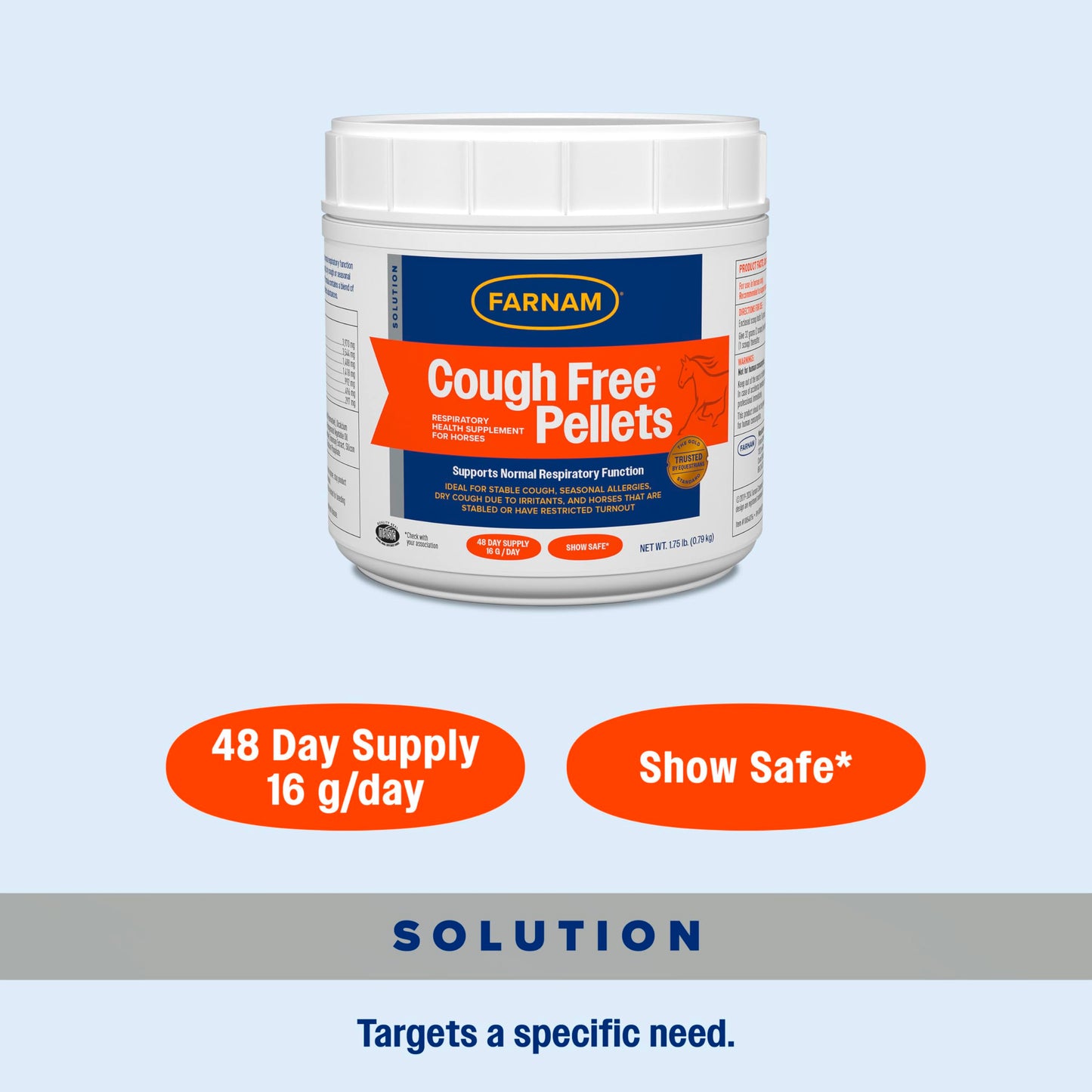 Farnam Cough Free Pellets Respiratory Health Supplement for Horses, Provides Respiratory Support for Horses with Seasonal Allergies or Stable Cough, 1.75 lb., 48 Day Supply