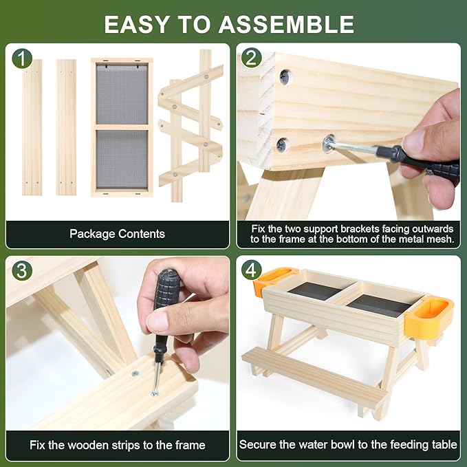Chicken Feeder Picnic Table No Waste Wooden Picnic Table with Water Bowls Chicken Coop Accessories for Poultry Chicks, Duck, Goose, Squirrel,Turkey
