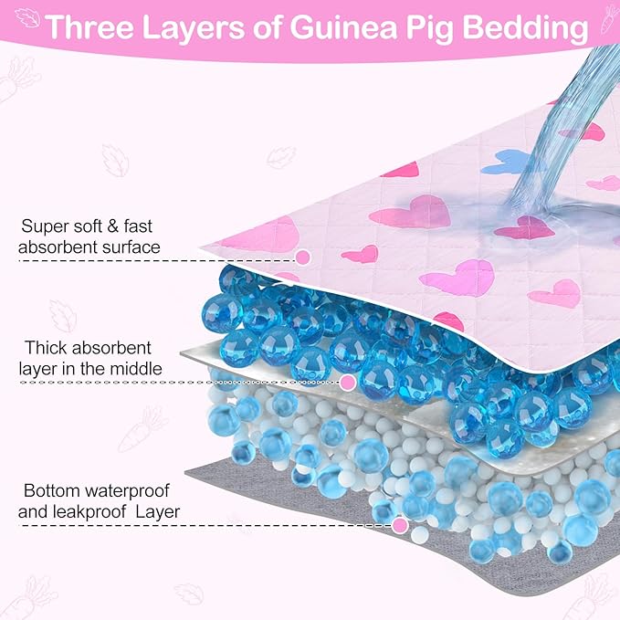 Bienbee Guinea Pig Bedding, 2 Pack 47" x 24" Reusable Guinea Pig Cage Liner Waterproof and Absorbent Small Animal Bedding Washable Guinea Pig Pee Pads for Small Pet Hamster Rabbit Squirrel, Pink