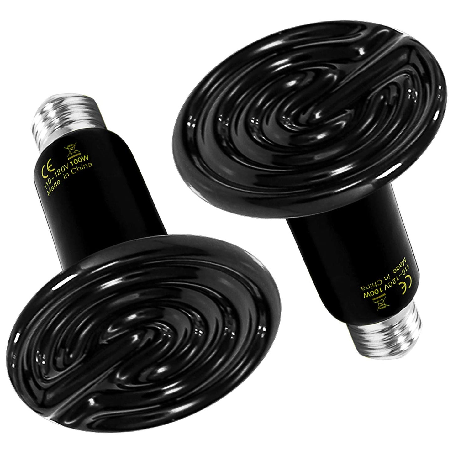 Simple Deluxe 100W 2-Pack Ceramic Reptile Heat Lamp Heat Emitter Bulb No Light Emitting Brooder Coop Heater for Amphibian Pet & Incubating Chicken, Black