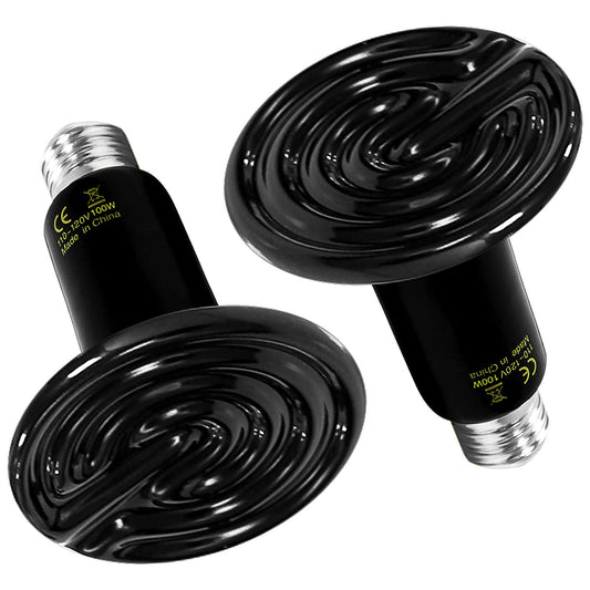 Simple Deluxe 100W 2-Pack Ceramic Reptile Heat Lamp Heat Emitter Bulb No Light Emitting Brooder Coop Heater for Amphibian Pet & Incubating Chicken, Black