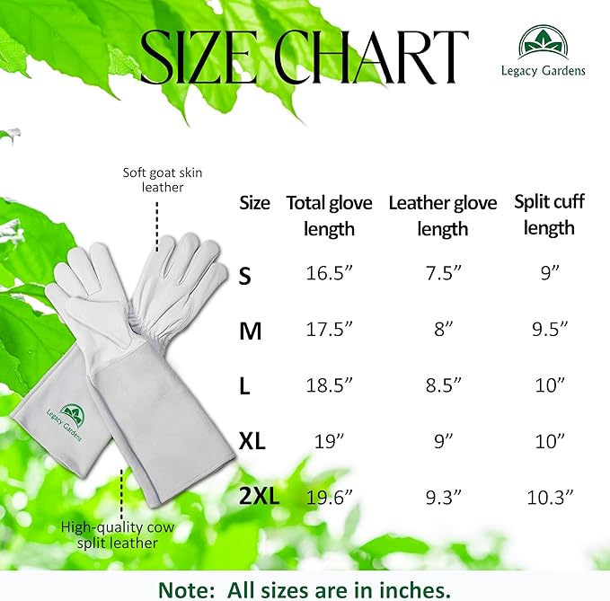 Leather Gardening Gloves for Women & Men, Long Garden Gloves, Cowhide Gauntlet Rose Pruning Thorn Resistant, Forearm Protection, 2XL, Natural
