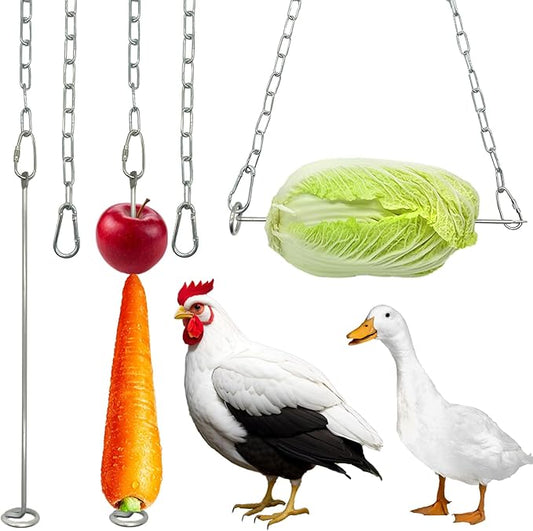 3 Pack Hanging Chicken Feeder with Hooks, Fruit Fork for Chicken Coop Accessories, Chicken Toys & Vegetable Skewers