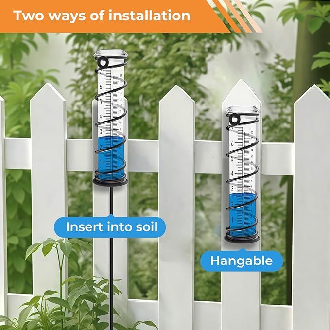 Upgrade Rain Gauge, Detachable Spiral Rain Gauge Outdoor, Rain Measure Gauge for Yard, Large Number Rain Water Meter, Thickened Plastic Rain Gauge with Stake and Metal Frame for Patio,Lawn