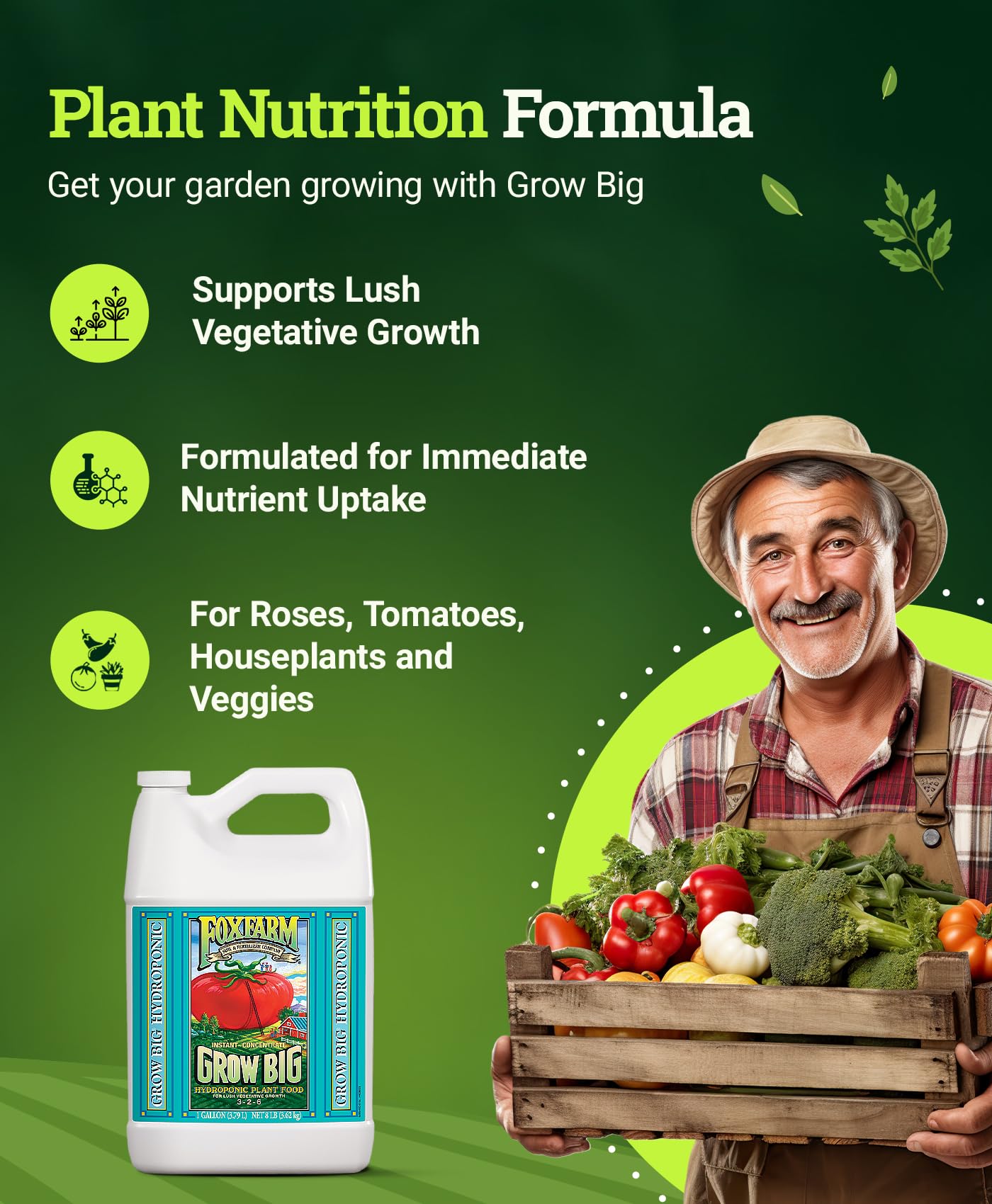 FoxFarm Liquid Nutrient Trio Hydro Formula: Big Bloom, Grow Big Hydro & Tiger Bloom - for Hydroponic Gardening, Green Growth, Buds & Late-Season Flowers, (3-1 Gallon Bottles)