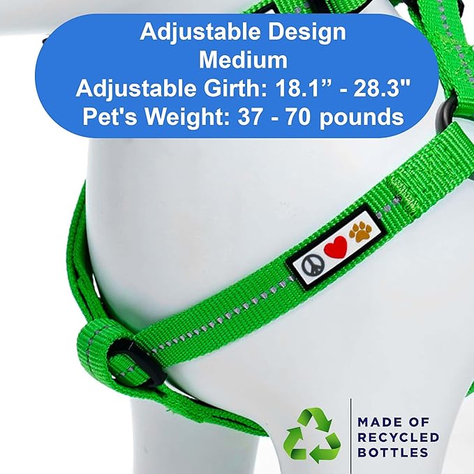 Pawtitas Recycled Dog Harness with Reflective Stitched a Puppy Harness Made from Plastic Bottles Collected from Oceans Medium Earth Green