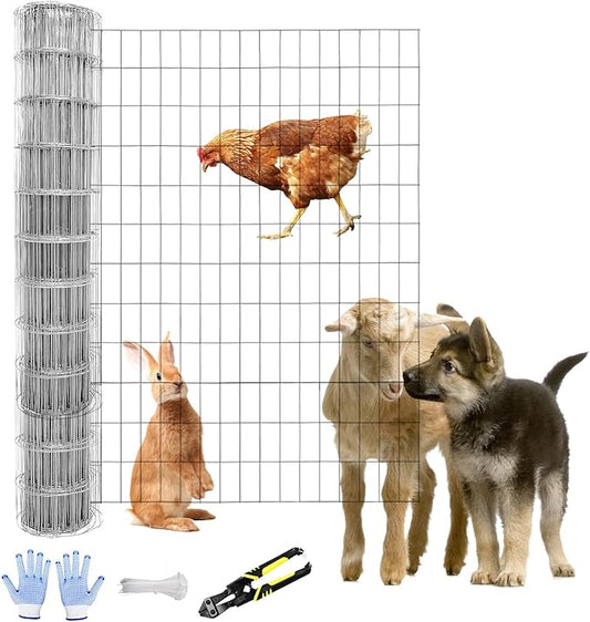 Tongmo 4 ft x 100 ft Galvanized Welded Wire Fence, 16GA Garden Chicken Wire Fence Roll, Mesh Size 2" x 4"Hardware Cloth, Ideal for Yard Protection and Poultry Netting