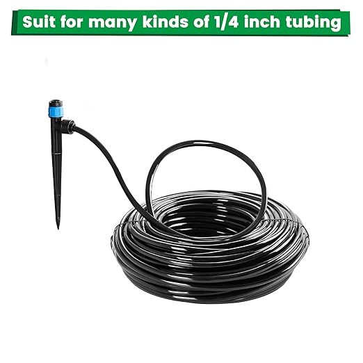 MIXC 30pcs Quick-Connect Drip Irrigation Emitters Fan Shape for 1/4" Drip Irrigation Tubing - Adjustable Push-to-Connect 360° Drip Emitters Vortex on 6" Sturdy Stake for Irrigation System