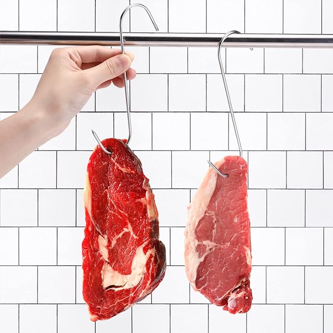24 Pcs Meat Hooks, 6 Inch Butcher Hooks Stainless Steel , S Shaped Meat Processing Hooks for Hanging Bacon, Sausage, Beef, Hunting Smoking Ribs, Drying, Grillling BBQ For Kitchen, Market(3mm Diameter)