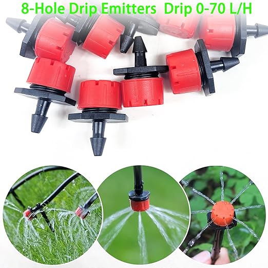 32.8ft Drip Irrigation Kit Automatic Irrigation System DIY Watering System with 8-Hole Drippers Quick Connector & Adapters for Garden Flower Raised Bed Greenhouse Plants Patio