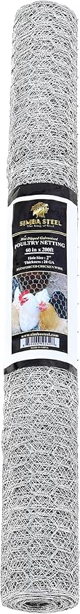 Chicken Wire 60 in x 200 FT x 2” Mesh x 20GA | Poultry Wire Netting | Hot Dipped Galvanized | Chicken Coop, Rabbit Cage, Fence Barrier (60 x 200 x 2)
