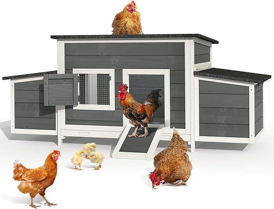 YITAHOME Chicken Coop 11.5ft² Large Wooden Chicken House Chicken Pen Outdoor with 2 Nesting Boxes Poultry Cage Rabbit Hutch Duck Cage with Weatherproof Roof (Grey)