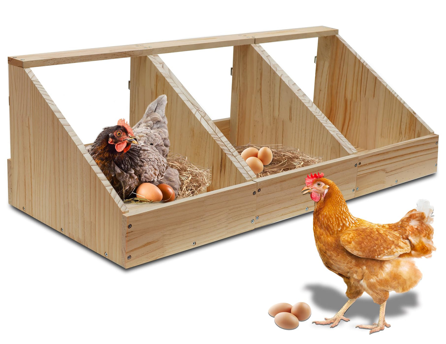 Hens Nesting Box, 3 Packs Single Compartment Solid Wood Chicken Nesting Boxes for UP to 15 Hens, Large Duty Laying Nest Box for Duck and Poultry (3 Packs)